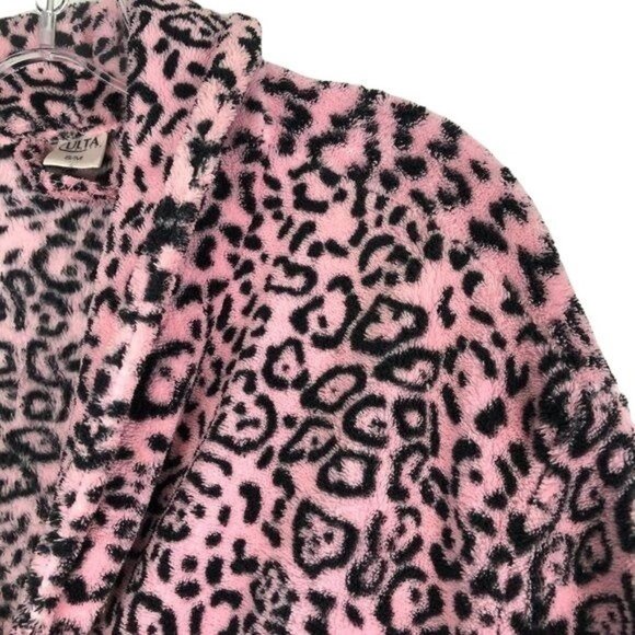 ULTA Pink Leopard Print Fluffy House Coat Robe Size S/M - Picture 3 of 9